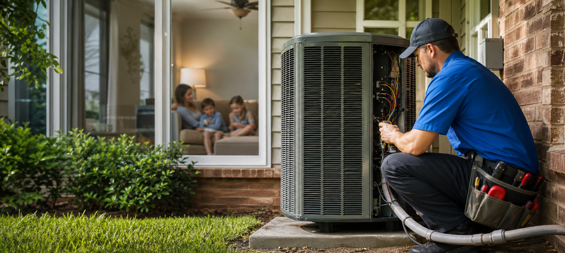 Mark Johnson & Sons technician on an after-hours emergency AC call in North Louisiana