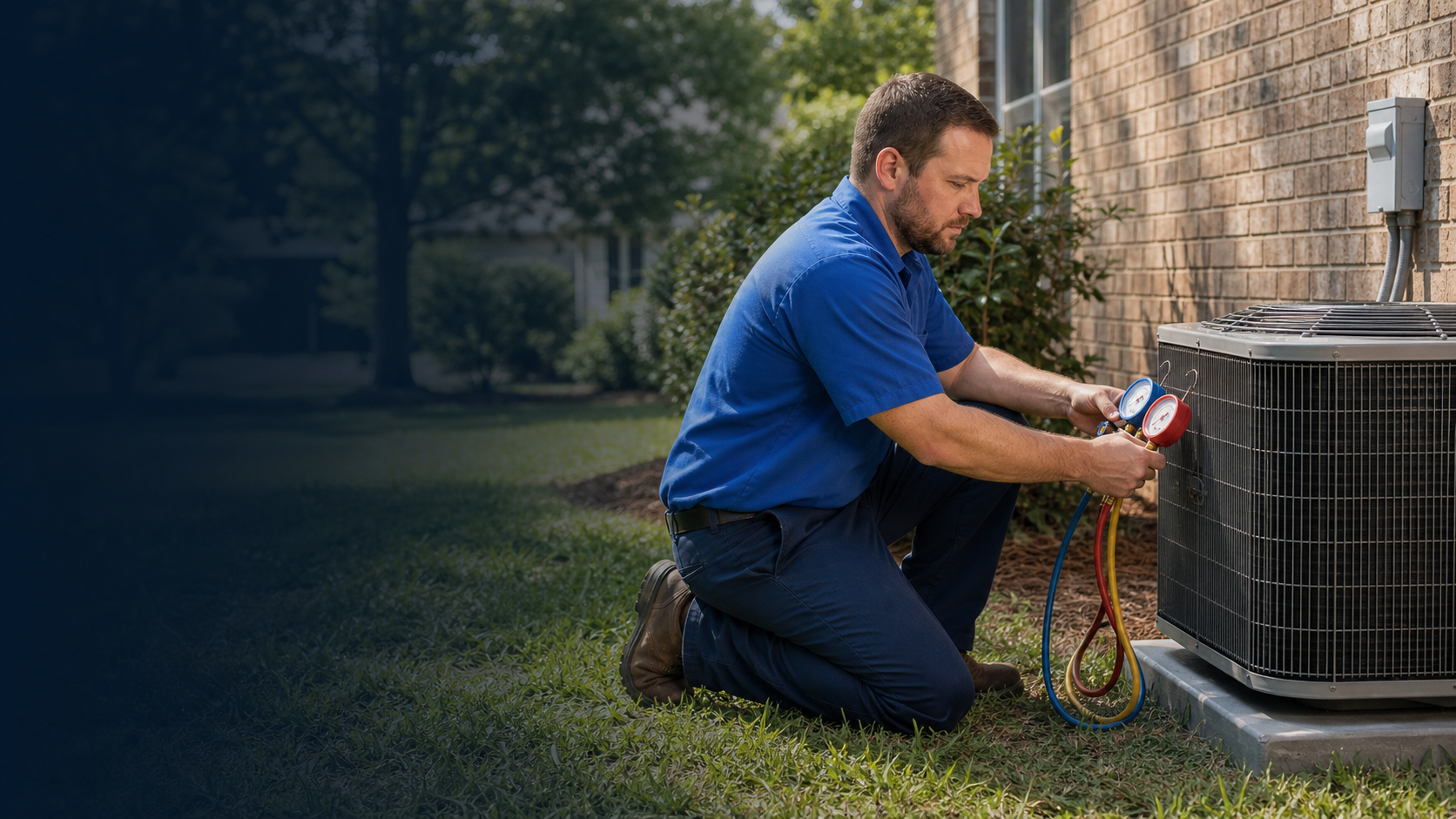 Central air conditioning condenser serviced at a North Louisiana home