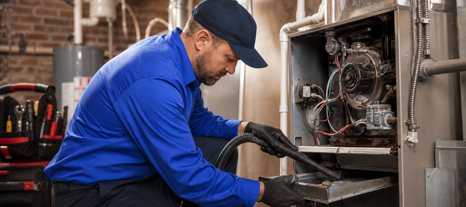 Well-maintained furnace in a clean North Louisiana utility room